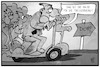 Cartoon: Bauernprotest (small) by Kostas Koufogiorgos tagged karikatur,koufogiorgos,illustration,cartoon,berlin,trecker,traktor,bauern,protest,escooter,roller,rache,demonstration,stadt,land,dorf