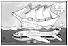 Cartoon: Gorch Fock (small) by Kostas Koufogiorgos tagged karikatur,koufogiorgos,illustration,cartoon,gorch,fock,regierung,flugzeug,segelschulschiff,marine,bundeswehr,rüstungsmängel