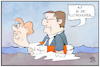 Cartoon: Hochwasser für Laschet (small) by Kostas Koufogiorgos tagged karikatur,koufogiorgos,illustration,cartoon,laschet,merkel,flut,wasser,umfragewerte,rettungsring