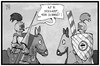 Cartoon: Kampf um die Maut (small) by Kostas Koufogiorgos tagged karikatur,koufogiorgos,illustration,cartoon,maut,dobrindt,csu,mayern,eu,kommission,europa,ritter,kampf,pferd,schranke,lanze,verkehr