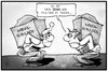Cartoon: Schuldenlast (small) by Kostas Koufogiorgos tagged karikatur,koufogiorgos,illustration,cartoon,schulden,last,deutschland,griechenland,michel,kriegschulden,reparationen,krise,wirtschaft,politik,päckchen