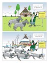 Cartoon: Hurra der Wolf ist da (small) by JotKa tagged umwelt,wildnis,wälder,kulturlanschaften,nutztiere,schafe,landwirtschaft,bauern,schäfer,wolf,wölfe,raubtiere,ideologien,ideologen,dogmen