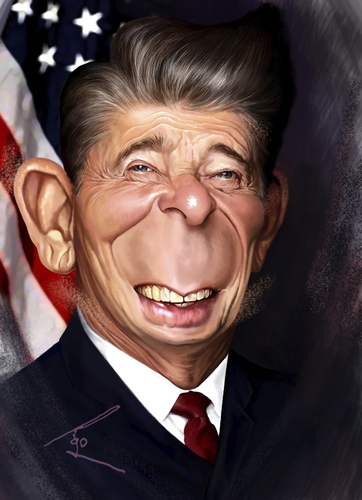 Cartoon: Ronald Reagan (medium) by besikdug tagged usa,us,reagan,ronald,president,potus,politics,bestcaricatures,besikdug,caricature,dugashvili,besik