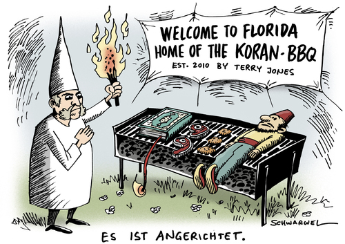 Cartoon: Koranverbrennung geplant (medium) by Schwarwel tagged koranverbrennung,koran,verbrennung,florida,karikatur,schwarwel