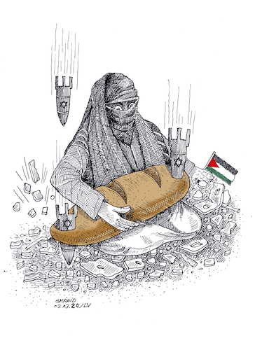 Cartoon: Food crisis in Gaza! (medium) by Shahid Atiq tagged gaza