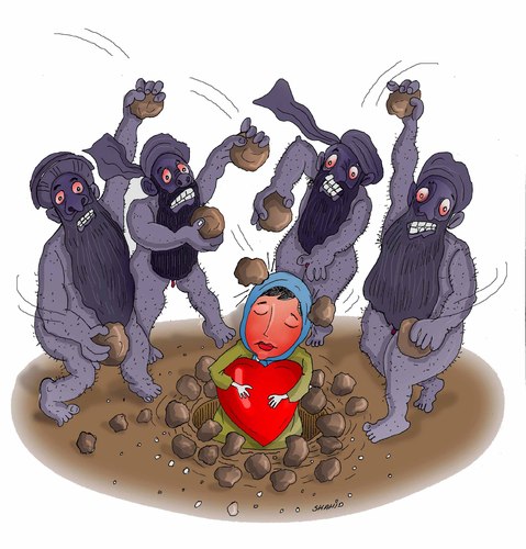 Cartoon: Stoning (medium) by Shahid Atiq tagged afghanistan,kabul,isis,terrorism,taliban,turkey