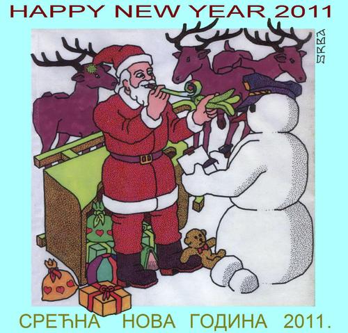 Cartoon: Happy New Year 2011 ! (medium) by srba tagged reindeers,man,snow,claus,santa,year,new