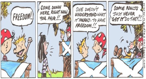 Cartoon: freedom!. (medium) by noodles cartoons tagged hamish,scotty,dog,tree,house,coco,scotland,freedom,independence