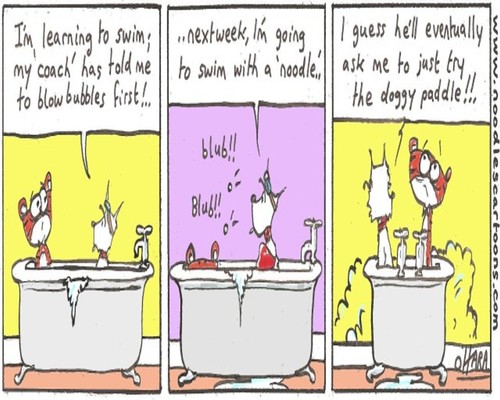 Cartoon: Hamish is learning to swim!.. (medium) by noodles cartoons tagged hamish,marcel,bath,swim
