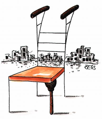 Cartoon: der Holzweg (medium) by besscartoon tagged gewalt,stuhl,holzbein,krücken,krieg,bess,besscartoon