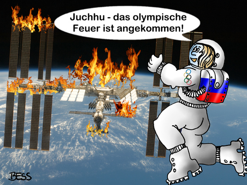 Cartoon: Juchhu... (medium) by besscartoon tagged besscartoon,bess,russland,iss,feuer,olympia