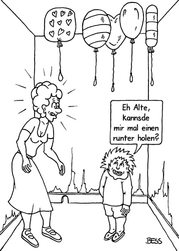Cartoon: man kann ja mal fragen (medium) by besscartoon tagged frau,kind,runter,holen,ballon,luftballon,alte,bess,besscartoon