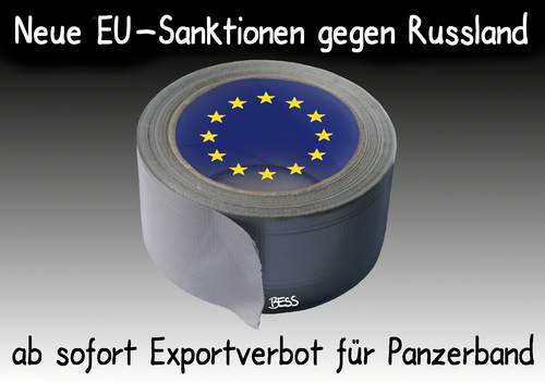Cartoon: Panzerband (medium) by besscartoon tagged panzer,panzerband,eu,russland,exportverbot,sanktionen,putin,politik,konflikt,ukraine,bess,besscartoon
