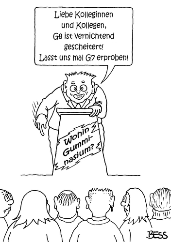 Cartoon: Wohin Gumminasium? (medium) by besscartoon tagged schule,g7,g8,abitur,pädagogik,schulversuch,lehrer,pauker,lernen,schüler,gymnasium,bess,besscartoon