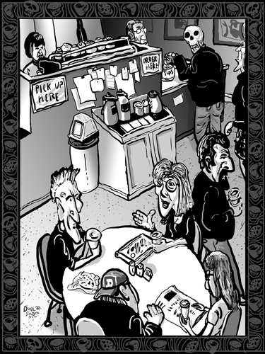 Cartoon: Dance of death 6 (medium) by Dunlap-Shohl tagged death,dance,coffee,cafe