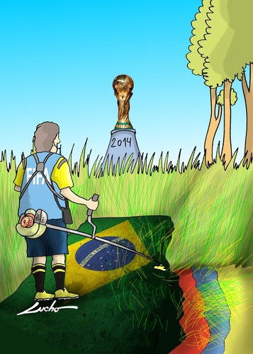 Cartoon: brazil colombia (medium) by lucholuna tagged brazil,colombia,neymar,referee,world,cup,football