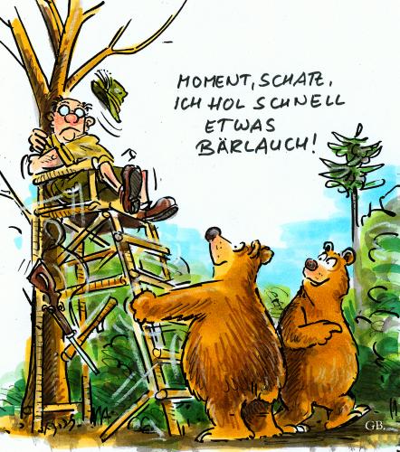 Cartoon: ... (medium) by GB tagged koch,küche,kräuter,nahrung,jäger,hunter,jagd,tiere,animals,bärlauch,essen,nahrung,futter,tiere,bär,jagd,jäger,gejagter,wald,hunger,pflanze,zutaten,zubereitung,fressen,hochstand,waldbesitzer,wild,wildschutz,wilderer,fallensteller,wildhüter,grünrock,weidmann,waidmann,jägersmann,ansitz,hochsitz,problembär,bruno,fahndung,hatz,hetzjagd,jagdgebiet,jagdrevier,jägerei,kesseltreiben,nachstellung,pirsch,revier,treibjagd,bärenfangteam,förster,braunbär,flinte,schrotflinte,jagdgesellschaft,jagdausflug,waffe,menschenjagd