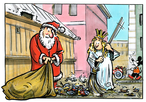 Cartoon: end of christkindlesmarket (medium) by GB tagged christkind,weihnachtsmannn,claus,st,weihnachten,christmas,weihnachten,weihnachtsmann,christkind