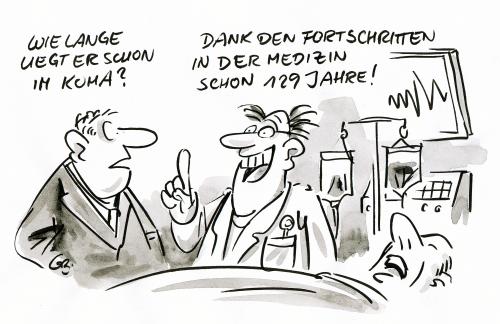 Cartoon: Koma (medium) by GB tagged fortschritt,gesundheit,health,research,medical,lebenswert,technik,koma,patient,forschung,medizin,medizin,forschung,gesundheit,fortschritt,entwicklung,wissenschaft,wissenschaftler,krankenhaus,patient,ärzte,arzt,doktor,koma,schlafen,erhaltung,menschheit,menschen,technik,zukunft,alt,alter,sterben,tod,leben,überleben,unsterblichkeit,unsterblich,menschlichkeit,unmenschlich,moral,ethik,hospitalisierung,krankenbett,lebenserhaltungsmaßnahmen,kultur,wirtschaft,maßnahmen,gott,künstlich,entscheiden,entscheidungen,hoffnung,experiment,vorsorgevollmacht,patientenverfügung,wachkoma,agonie,organspende,lebenserhaltende,maßnahme,gerätemedizin,spenderausweiß,organspendeausweis,einwilligung,einwilligungsfähigkeit,familiengericht,rentner,ältere,pension,pensionär,oma,opa,großeltern,großmutter,großvater,gebrechen,gebrechlich,altersversorgung,altersgeld,rentenempfänger,rentnerin,ruhestand,vorsorge