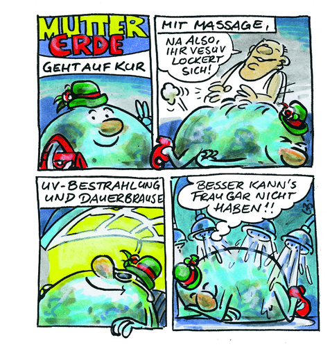 Cartoon: Mother Earth is going for a cure (medium) by GB tagged earth,erde,mutter,überschwemmung,erdbeben,hitze,vulkan,katastrophe,doktor,arzt,kur,therapie,reha,wellness,spa,klimawechsel,mutter erde,überschwemmung,hitze,vulkan,katastrophe,doktor,arzt,therapie,wellness,klimawandel,globale erwärmung,klima,wetter,natur,umwelt,umweltschutz,mutter,erde,globale,erwärmung