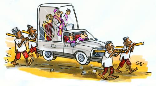 Cartoon: ohne Worte (medium) by GB tagged vatikan,armut,segen,anbetung,papamobil,benedikt,ratzinger,oberhaupt,catholic,church,pope,papst,religion,afrika,afrika,papst,papamobil,tragen,besuch,entwicklungshilfe,soziale diskriminierung,menschenrechte,entwicklungspolitik,not,gtz,welt,schwellenländer,global,dritte welt,globalisierung,entwicklungshelfer,entwicklungsfond,unterentwicklung,kirche,glaube,religion,einkehr,gottesdienst,liturgie,gemeinde,jünger,katholische,soziale,diskriminierung,dritte,missionierung,mission,missionar