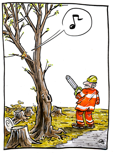 Cartoon: Springtime (medium) by GB tagged jahreszeiten,chainsaw,bird,vogel,kettensäge,tree,baum,nature,spring,frühling,wald,bäume,waldsterben,rhodung,jahreszeiten,frühling,natur