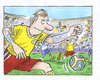 Cartoon: fußball strategie (small) by GB tagged soccer,fußball,strategie,technik,konter,stürmer,angriff,wm,em,pokal,brasilien,elf,tattoo,spickzettel