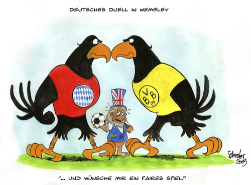 Cartoon: Bayern vs. Dortmund (medium) by Mario Schuster tagged karikatur,cartoon,mario,schuster,bayern,münchen,borussia,dortmund,fußball,wembley,london