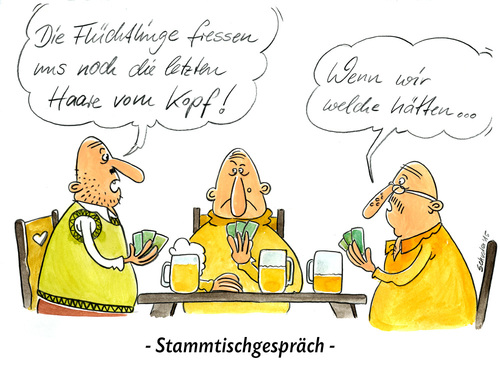 Cartoon: Flüchtlingsdiskussion (medium) by Mario Schuster tagged flüchtlinge,deutschland,karikatur,cartoon,mario,schuster