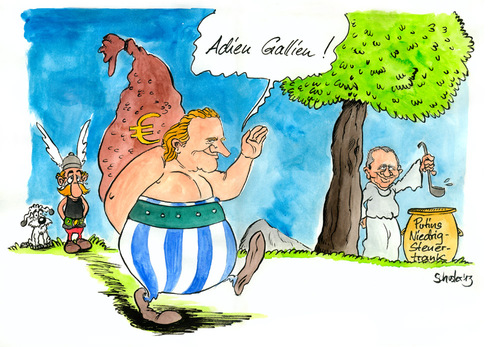 Cartoon: Gerard Depardieu wird ein Russe (medium) by Mario Schuster tagged karikatur,cartoon,mario,schuster,gerard,depardieu,frankreich,russland,putin