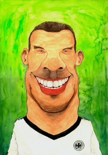 Cartoon: Lukas Podolski (medium) by Mario Schuster tagged karikatur,cartoon,lukas,podolski,mario,schuster,deutschland,brasilien,fussball,2014