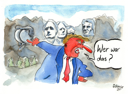 Cartoon: Trump am Mount Rushmore verewigt (medium) by Mario Schuster tagged trump,usa,mount,rushmore,karikatur,cartoon,mario,schuster,gera,greiz,zeichnung