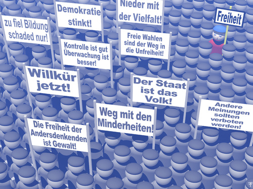 Cartoon: Freiheit! (medium) by thalasso tagged freiheit,demokratie,demonstration,banner,demo