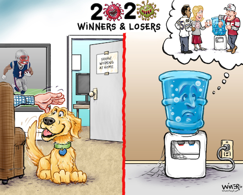 Cartoon: 2020 Winners and Losers (medium) by karlwimer tagged covid,coronavirus,end,of,year,watercooler,dog,sports,quarantine