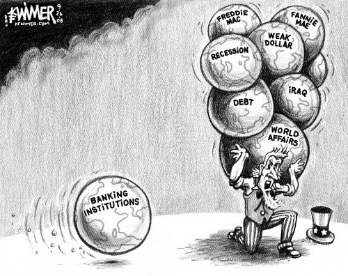 Cartoon: Atlas Sam (medium) by karlwimer tagged atlas,uncle,sam,recesssion,bailout,wall,street,burden,united,states,banking