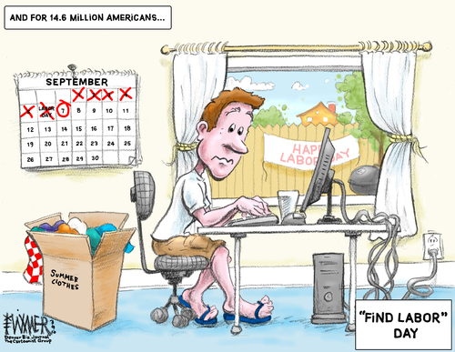 Cartoon: Find Labor Day (medium) by karlwimer tagged economy,usa,business,jobs,unemployment,work,labor