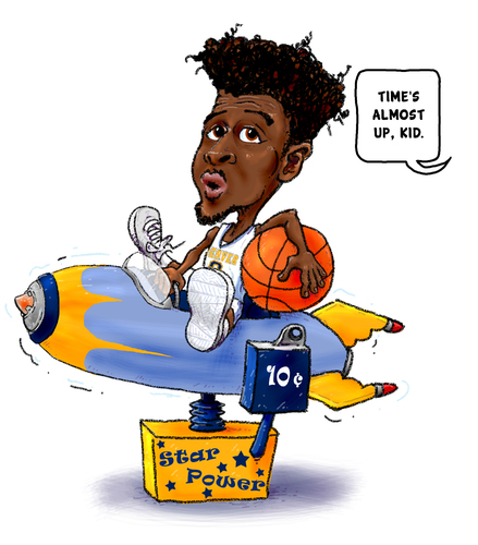 Cartoon: Mudiay Denver Nugget Youth (medium) by karlwimer tagged nba,basketball,mudiay,emanuel,denver,nuggets,ball,rocket,kid