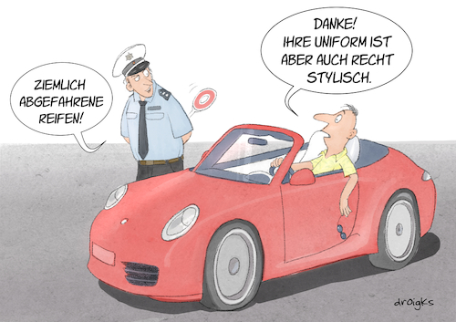 Cartoon: abgefahrenes Auto (medium) by droigks tagged slang,stylisch,verkehrskontrolle,polizei,polizist,droigks,strassenverkehr,reifenkontrolle,beanstandung,kompliment,anerkennung,schadhafte,reifen,turbostarkes,auto,slang,stylisch,verkehrskontrolle,polizei,polizist,droigks,strassenverkehr,reifenkontrolle,beanstandung,kompliment,anerkennung,schadhafte,reifen,turbostarkes,auto