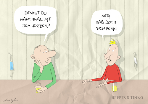 Cartoon: Herz contra Penis (medium) by droigks tagged verhalten,einfühlungsvermögen,emphatie,heppes,timko,mitgefühl,droigks,konversation,spiegelneuronen,mann,frau,sozialverhalten,psychologie,verhalten,einfühlungsvermögen,emphatie,mitgefühl,droigks,konversation,spiegelneuronen,mann,frau,sozialverhalten,psychologie