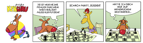 Cartoon: KenGuru Schach (medium) by droigks tagged sieg,niederlage,matt,sauberkeit,reinemachen,putzen,klo,droigks,armdrücken,schach,känguru,haushalt,känguru,schach,armdrücken,droigks,reinemachen,sauberkeit,matt,niederlage,sieg,haushalt