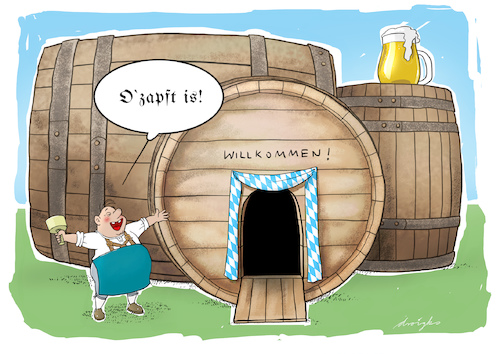 Cartoon: O zapft is (medium) by droigks tagged oktoberfest,bier,saufen,alkohol,vergnügen,freude,spass,feier,fest,herbst,dirndl,brauch,bayern,bayrisch,mass,humpen,oktoberfest,bier,saufen,alkohol,vergnügen,freude,spass,feier,fest,herbst,dirndl,brauch,bayern,bayrisch,mass,humpen