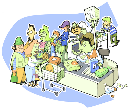 Cartoon: Supermarktkasse (medium) by droigks tagged warentrenner,discounter,billigmarkt,kasse,kunde,einkauf,droigks,supermarkt,schlange,einkaufskorb,anstellen,kassierer,kassiererin,lebensmittel,food,ware,bedarf,bargeld,karte,auszahlung,warentrenner,discounter,billigmarkt,kasse,kunde,einkauf,droigks,supermarkt,schlange,einkaufskorb,anstellen,kassierer,kassiererin,lebensmittel,food,ware,bedarf,bargeld,karte,auszahlung