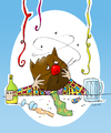 Cartoon: einen KATER haben (small) by droigks tagged alkohol party neujahr silvester droigks feier brummschaedel kopfschmerz sauferei besoffen katerstimmung
