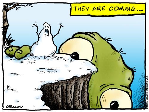 Cartoon: They are coming... (medium) by GBowen tagged alien,cartoon,cartoons,character,comic,day,funny,gbowen,snow,snowman,winter