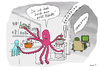 Cartoon: Zu Hause bei Familie Oktopus (small) by darkplanet tagged oktopius,haushalt,kuchen,essen,fernsehen,geschirr,kochen,töpfe,mutter,vater,kind,alltag