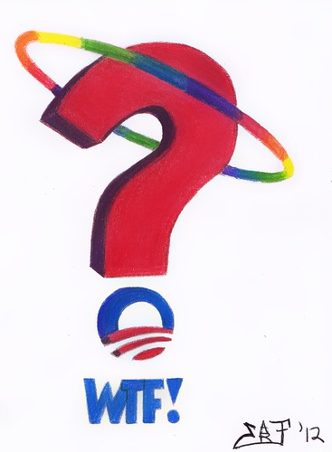 Cartoon: Ask Obama WTF (medium) by Tzod Earf tagged rainbow,obama,logo,gay,lesbian,homosexual,marriage,election,query