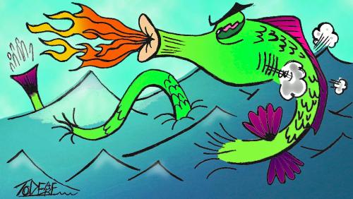 Cartoon: Fire-Breather Colored (medium) by Tzod Earf tagged describbles,firebreathing,fish,cartoon