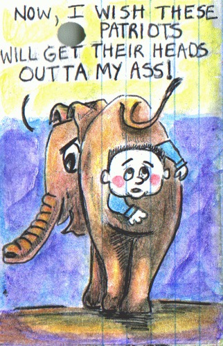 Cartoon: Team Hollaback Back Cover (medium) by Tzod Earf tagged elephant,ken,carroll,kenineastman,patriot,hemorrhoids