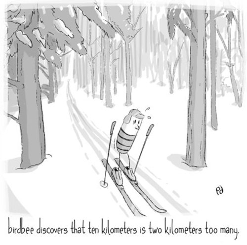 Cartoon: birdbee - ski (medium) by birdbee tagged birdbee,winter,snow,ski,trail,woods,trees,forest,sport,cross,country,xcountry
