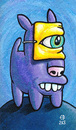 Cartoon: Masked Dog (small) by birdbee tagged dog purple mask painting acrylic